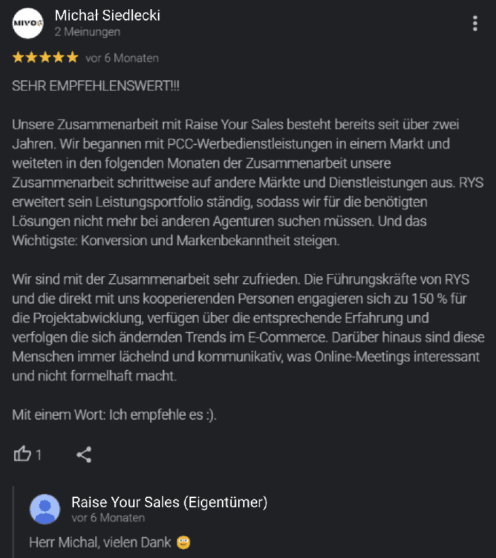Bewertung des Kunden Mivos