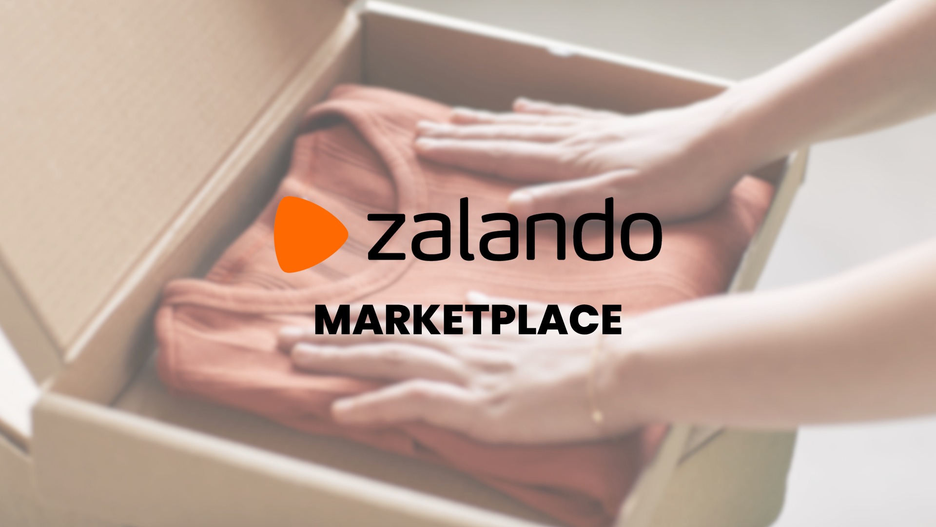 Hände legen einen gefalteten Pullover in einen Versandkarton, im Bild das Logo Zalando Marketplace
